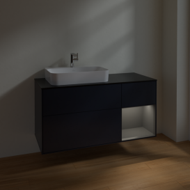 Тумба под раковину Villeroy & Boch Finion 120х50,1 см с подсветкой МДФ темно-синий матовый лак/стекло черное матовое F402GKHG