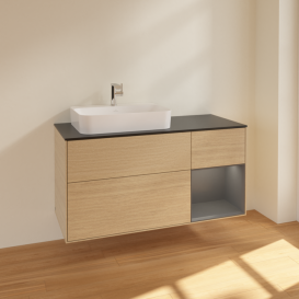 Тумба под раковину Villeroy & Boch Finion 120х50,1 см с подсветкой МДФ шпон дуба/стекло черное матовое F402GKPC