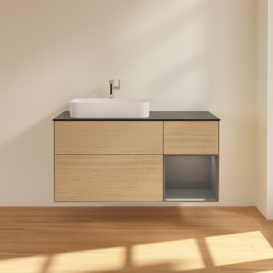 Тумба под раковину Villeroy & Boch Finion 120х50,1 см с подсветкой МДФ шпон дуба/стекло черное матовое F402GKPC