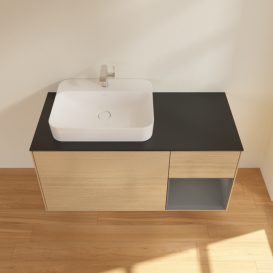 Тумба под раковину Villeroy & Boch Finion 120х50,1 см с подсветкой МДФ шпон дуба/стекло черное матовое F402GKPC