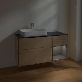 Тумба под раковину Villeroy & Boch Finion 120х50,1 см с подсветкой МДФ шпон дуба/стекло черное матовое F402GKPC