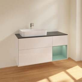 Тумба под раковину Villeroy & Boch Finion 120х50,1 см с подсветкой МДФ глянцевый белый лак/стекло черное матовое F402GMGF