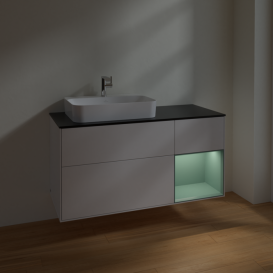 Тумба под раковину Villeroy & Boch Finion 120х50,1 см с подсветкой МДФ глянцевый белый лак/стекло черное матовое F402GMGF