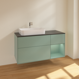 Тумба под раковину Villeroy & Boch Finion 120х50,1 см с подсветкой МДФ оливковый матовый лак/стекло черное матовое F402GMGM