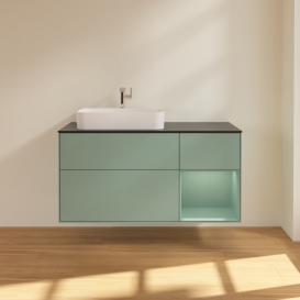 Тумба под раковину Villeroy & Boch Finion 120х50,1 см с подсветкой МДФ оливковый матовый лак/стекло черное матовое F402GMGM