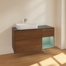 Тумба под раковину Villeroy & Boch Finion 120х50,1 см с подсветкой МДФ шпон грецкого ореха/стекло черное матовое F402GMGN