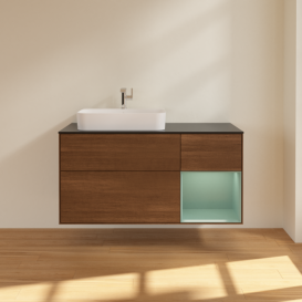 Тумба под раковину Villeroy & Boch Finion 120х50,1 см с подсветкой МДФ шпон грецкого ореха/стекло черное матовое F402GMGN