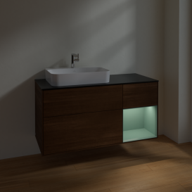 Тумба под раковину Villeroy & Boch Finion 120х50,1 см с подсветкой МДФ шпон грецкого ореха/стекло черное матовое F402GMGN