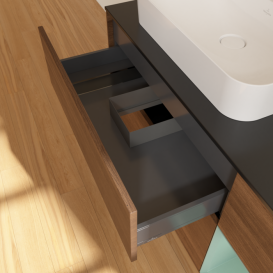 Тумба под раковину Villeroy & Boch Finion 120х50,1 см с подсветкой МДФ шпон грецкого ореха/стекло черное матовое F402GMGN