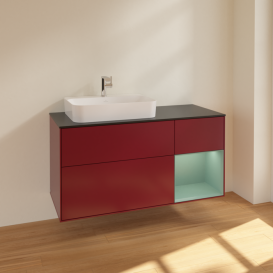 Тумба под раковину Villeroy & Boch Finion 120х50,1 см с подсветкой МДФ пион матовый лак/стекло черное матовое F402GMHB