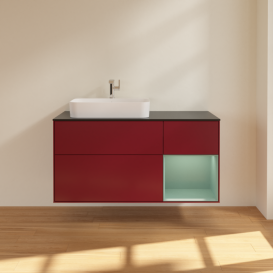 Тумба под раковину Villeroy & Boch Finion 120х50,1 см с подсветкой МДФ пион матовый лак/стекло черное матовое F402GMHB