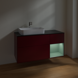 Тумба под раковину Villeroy & Boch Finion 120х50,1 см с подсветкой МДФ пион матовый лак/стекло черное матовое F402GMHB