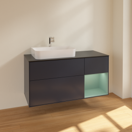 Тумба под раковину Villeroy & Boch Finion 120х50,1 см с подсветкой МДФ темно-синий матовый лак/стекло черное матовое F402GMHG