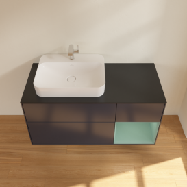 Тумба под раковину Villeroy & Boch Finion 120х50,1 см с подсветкой МДФ темно-синий матовый лак/стекло черное матовое F402GMHG