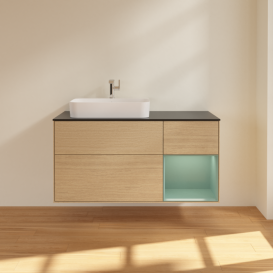 Тумба под раковину Villeroy & Boch Finion 120х50,1 см с подсветкой МДФ шпон дуба/стекло черное матовое F402GMPC