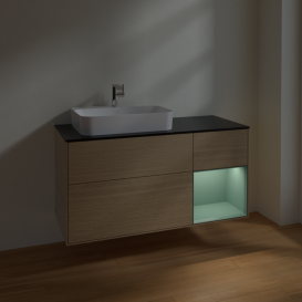 Тумба под раковину Villeroy & Boch Finion 120х50,1 см с подсветкой МДФ шпон дуба/стекло черное матовое F402GMPC