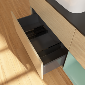 Тумба под раковину Villeroy & Boch Finion 120х50,1 см с подсветкой МДФ шпон дуба/стекло черное матовое F402GMPC