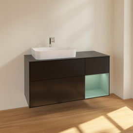 Тумба под раковину Villeroy & Boch Finion 120х50,1 см с подсветкой МДФ черный матовый лак/стекло черное матовое F402GMPD