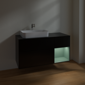 Тумба под раковину Villeroy & Boch Finion 120х50,1 см с подсветкой МДФ черный матовый лак/стекло черное матовое F402GMPD