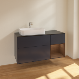 Тумба под раковину Villeroy & Boch Finion 120х50,1 см с подсветкой МДФ темно-синий матовый лак/стекло черное матовое F402GNHG