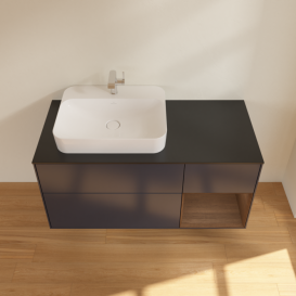 Тумба под раковину Villeroy & Boch Finion 120х50,1 см с подсветкой МДФ темно-синий матовый лак/стекло черное матовое F402GNHG