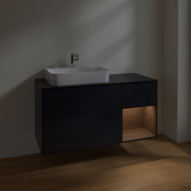 Тумба под раковину Villeroy & Boch Finion 120х50,1 см с подсветкой МДФ темно-синий матовый лак/стекло черное матовое F402GNHG