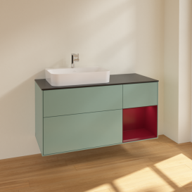 Тумба под раковину Villeroy & Boch Finion 120х50,1 см с подсветкой МДФ оливковый матовый лак/стекло черное матовое F402HBGM