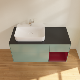 Тумба под раковину Villeroy & Boch Finion 120х50,1 см с подсветкой МДФ оливковый матовый лак/стекло черное матовое F402HBGM