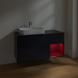 Тумба под раковину Villeroy & Boch Finion 120х50,1 см с подсветкой МДФ темно-синий матовый лак/стекло черное матовое F402HBHG