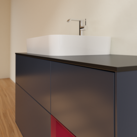 Тумба под раковину Villeroy & Boch Finion 120х50,1 см с подсветкой МДФ темно-синий матовый лак/стекло черное матовое F402HBHG