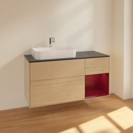 Тумба под раковину Villeroy & Boch Finion 120х50,1 см с подсветкой МДФ шпон дуба/стекло черное матовое F402HBPC