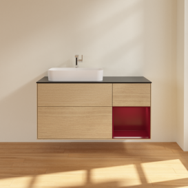 Тумба под раковину Villeroy & Boch Finion 120х50,1 см с подсветкой МДФ шпон дуба/стекло черное матовое F402HBPC