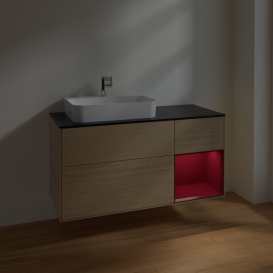 Тумба под раковину Villeroy & Boch Finion 120х50,1 см с подсветкой МДФ шпон дуба/стекло черное матовое F402HBPC