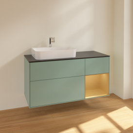 Тумба под раковину Villeroy & Boch Finion 120х50,1 см с подсветкой МДФ оливковый матовый лак/стекло черное матовое F402HFGM