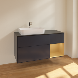 Тумба под раковину Villeroy & Boch Finion 120х50,1 см с подсветкой МДФ темно-синий матовый лак/стекло черное матовое F402HFHG