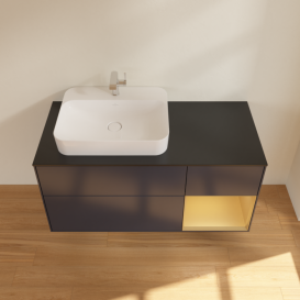 Тумба под раковину Villeroy & Boch Finion 120х50,1 см с подсветкой МДФ темно-синий матовый лак/стекло черное матовое F402HFHG
