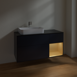 Тумба под раковину Villeroy & Boch Finion 120х50,1 см с подсветкой МДФ темно-синий матовый лак/стекло черное матовое F402HFHG
