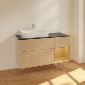 Тумба под раковину Villeroy & Boch Finion 120х50,1 см с подсветкой МДФ шпон дуба/стекло черное матовое F402HFPC