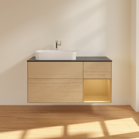 Тумба под раковину Villeroy & Boch Finion 120х50,1 см с подсветкой МДФ шпон дуба/стекло черное матовое F402HFPC