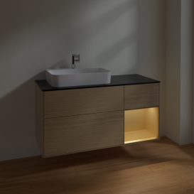 Тумба под раковину Villeroy & Boch Finion 120х50,1 см с подсветкой МДФ шпон дуба/стекло черное матовое F402HFPC