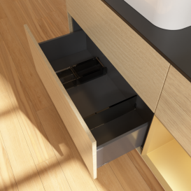 Тумба под раковину Villeroy & Boch Finion 120х50,1 см с подсветкой МДФ шпон дуба/стекло черное матовое F402HFPC