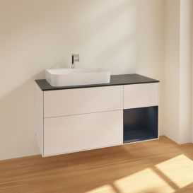 Тумба под раковину Villeroy & Boch Finion 120х50,1 см с подсветкой МДФ глянцевый белый лак/стекло черное матовое F402HGGF