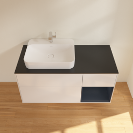 Тумба под раковину Villeroy & Boch Finion 120х50,1 см с подсветкой МДФ глянцевый белый лак/стекло черное матовое F402HGGF