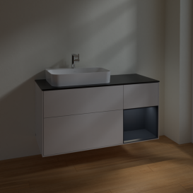 Тумба под раковину Villeroy & Boch Finion 120х50,1 см с подсветкой МДФ глянцевый белый лак/стекло черное матовое F402HGGF