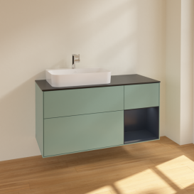 Тумба под раковину Villeroy & Boch Finion 120х50,1 см с подсветкой МДФ оливковый матовый лак/стекло черное матовое F402HGGM