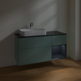 Тумба под раковину Villeroy & Boch Finion 120х50,1 см с подсветкой МДФ оливковый матовый лак/стекло черное матовое F402HGGM
