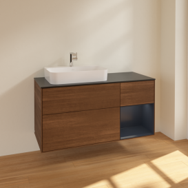 Тумба под раковину Villeroy & Boch Finion 120х50,1 см с подсветкой МДФ шпон грецкого ореха/стекло черное матовое F402HGGN