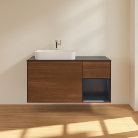 Тумба под раковину Villeroy & Boch Finion 120х50,1 см с подсветкой МДФ шпон грецкого ореха/стекло черное матовое F402HGGN