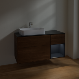 Тумба под раковину Villeroy & Boch Finion 120х50,1 см с подсветкой МДФ шпон грецкого ореха/стекло черное матовое F402HGGN