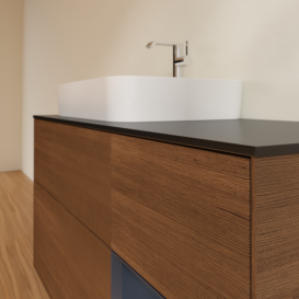 Тумба под раковину Villeroy & Boch Finion 120х50,1 см с подсветкой МДФ шпон грецкого ореха/стекло черное матовое F402HGGN